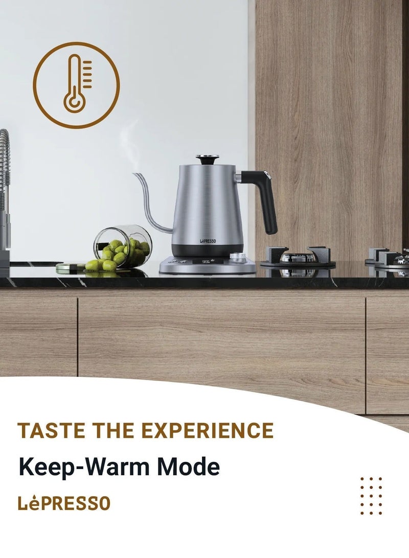 LePRESSO 800ml Pour-Over Electric Kettle 850W Rated Power with Temperature Control & Keep Warm Mode, Long Narrow Spout, Built-in Safeguard, Stainless Steel Material - Grey - Image 5